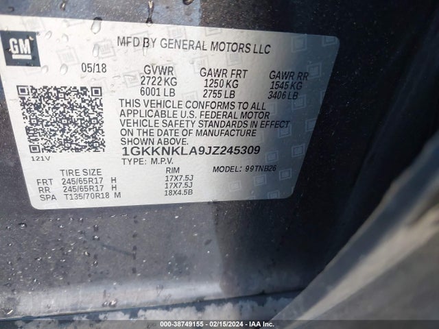 1GKKNKLA9JZ245309 GMC Acadia Sle-1