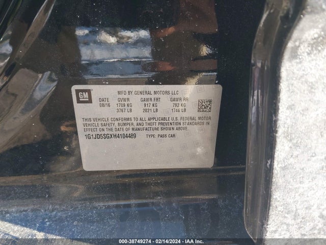 Chevrolet Sonic Lt Auto 2017 1G1JD5SGXH4104489 Image 9