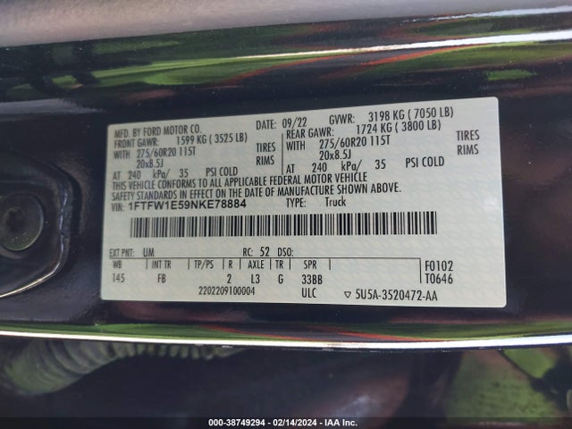 Ford F-150 Xlt 2022 1FTFW1E59NKE78884 Image 9