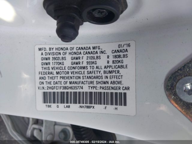 2HGFC1F38GH635774 Honda Civic Ex-t