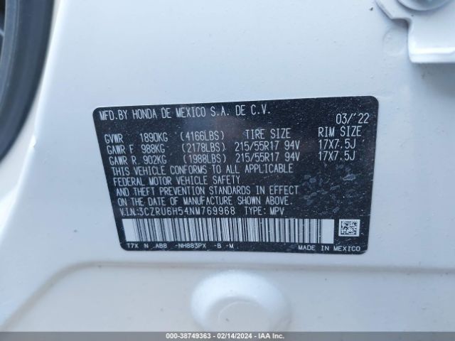 3CZRU6H54NM769968 Honda Hr-v Awd Ex