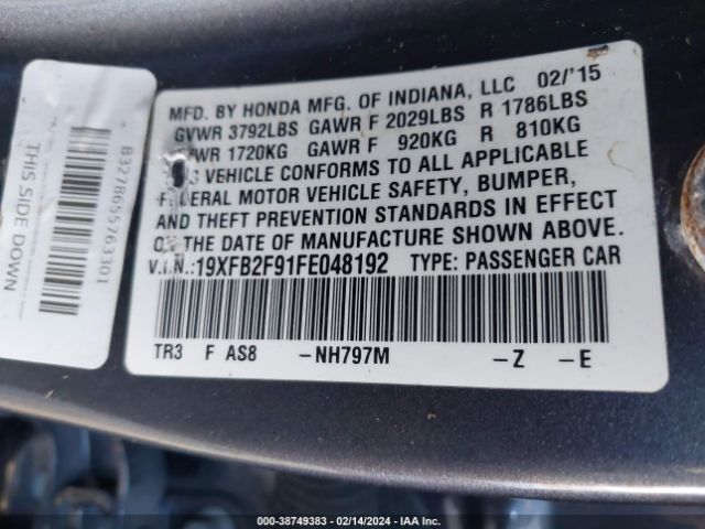 19XFB2F91FE048192 Honda Civic Ex-l