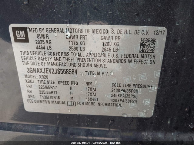 Chevrolet EQUINOX LT 2018 3GNAXJEV2JS568584 Image 9