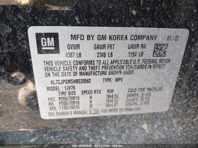Chevrolet Trax Awd Lt 2022 KL7CJPSM5NB520562 Image 9