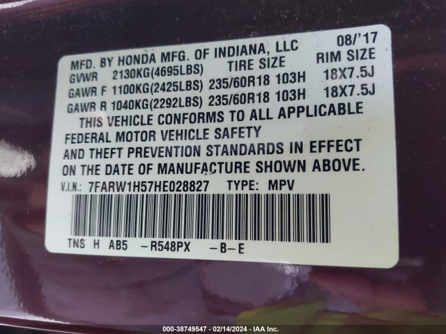 Honda CR-V EX 2017 7FARW1H57HE028827 Image 9