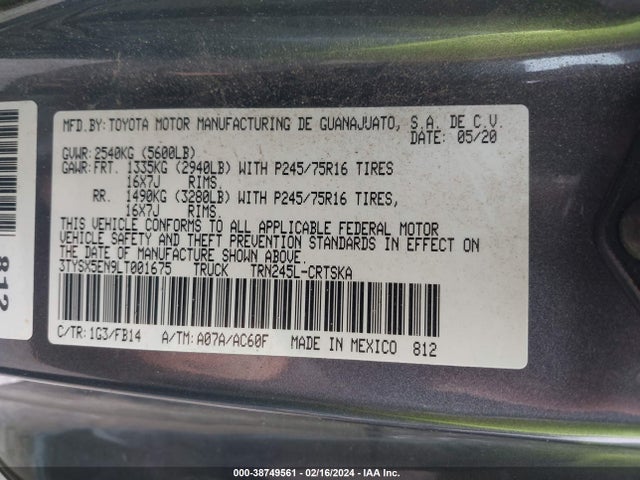 Toyota Tacoma Sr 2020 3TYSX5EN9LT001675 Image 9
