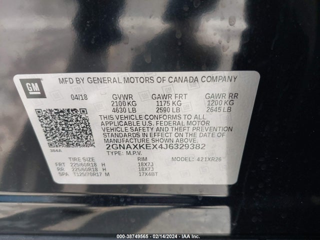 Chevrolet EQUINOX LT 2018 2GNAXKEX4J6329382 Image 9
