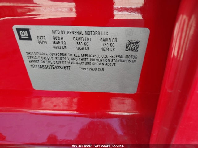 Chevrolet Sonic Ls Auto 2014 1G1JA6SH7E4232577 Image 9