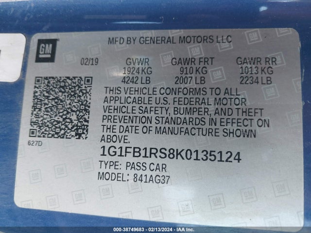 Chevrolet Camaro 1lt 2019 1G1FB1RS8K0135124 Image 9