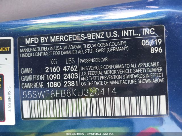55SWF8EB8KU320414 Mercedes-Benz C 300 4matic