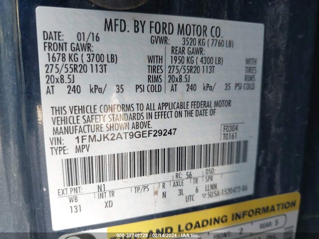 Ford Expedition El Limited 2016 1FMJK2AT9GEF29247 Image 9