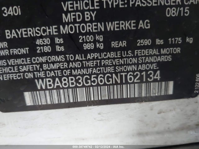 WBA8B3G56GNT62134 BMW 340i