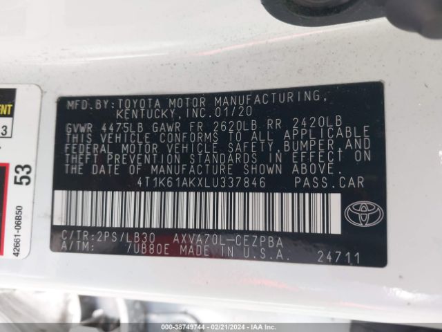 4T1K61AKXLU337846 Toyota CAMRY XSE