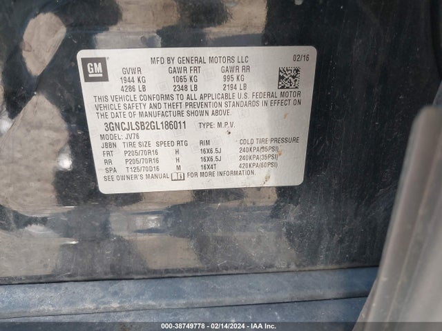 Chevrolet Trax Lt 2016 3GNCJLSB2GL186011 Image 9