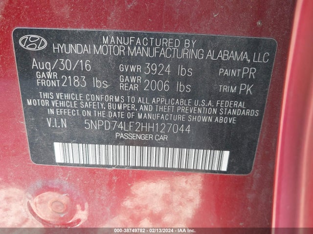 Hyundai ELANTRA SE 2017 5NPD74LF2HH127044 Image 9