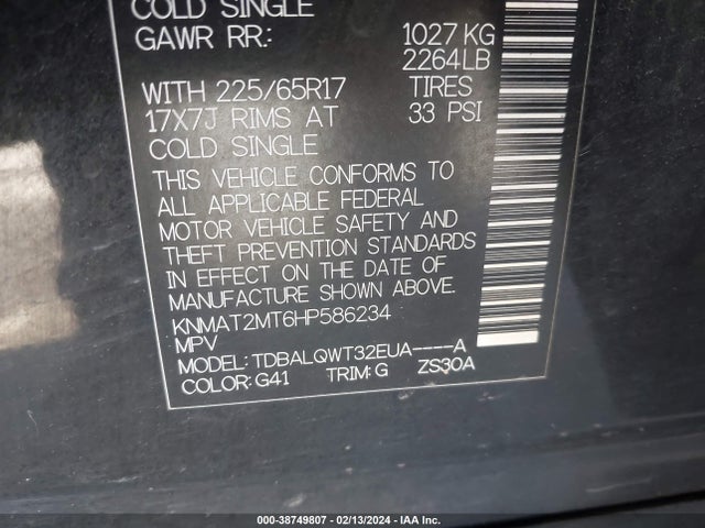 Nissan ROGUE SV 2017 KNMAT2MT6HP586234 Image 9