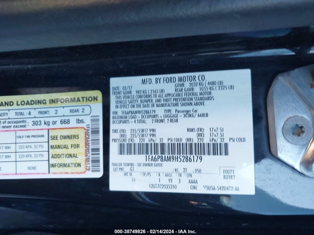 Ford Mustang V6 2017 1FA6P8AM9H5286179 Image 9