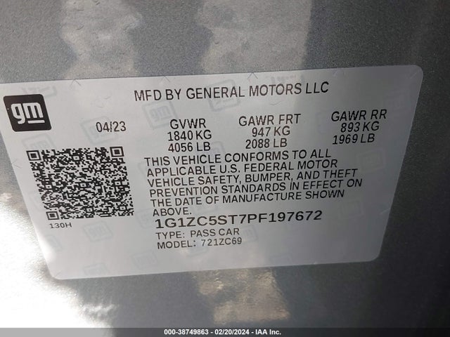 2023 CHEVROLET MALIBU FWD 1FL VIN: 1G1ZC5ST7PF197672