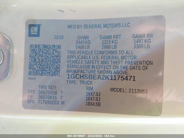 Chevrolet Colorado Wt 2019 1GCHSBEA2K1175471 Image 9