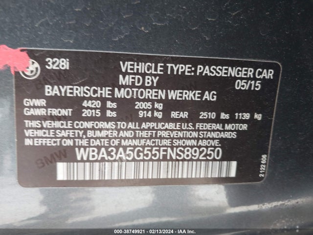 BMW 328I 2015 WBA3A5G55FNS89250 Image 9