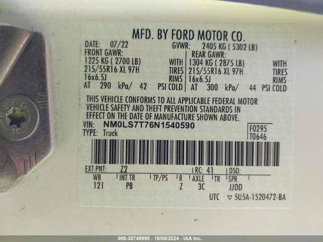 NM0LS7T76N1540590 Ford Transit Connect Xlt