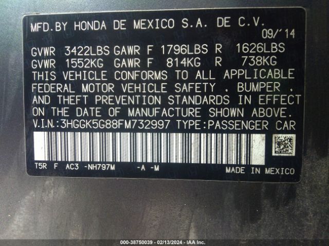 3HGGK5G88FM732997 Honda FIT EX