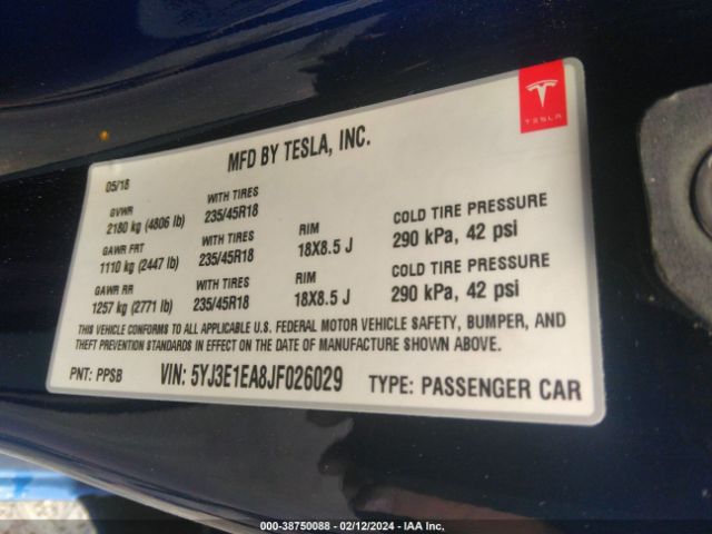 2018 TESLA MODEL 3 5YJ3E1EA8JF026029 Photo 8