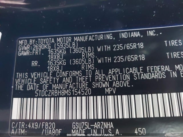 Toyota Highlander L 2021 5TDCZRBH8MS154520 Image 9