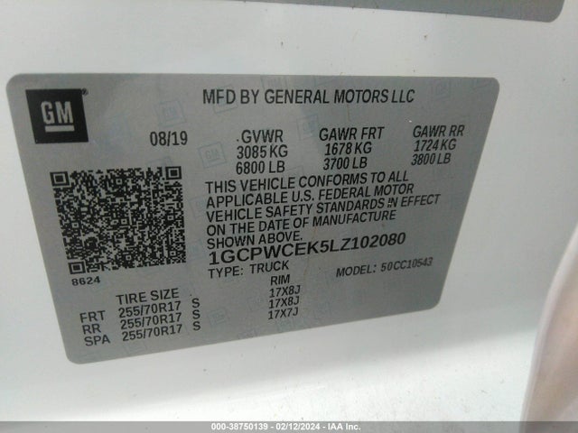 Chevrolet Silverado 1500 2wd  Short Bed Lt 2020 1GCPWCEK5LZ102080 Image 9