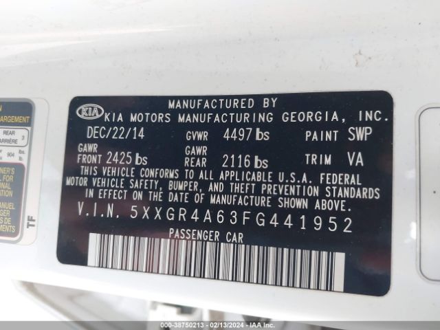 5XXGR4A63FG441952 KIA Optima Sx Turbo
