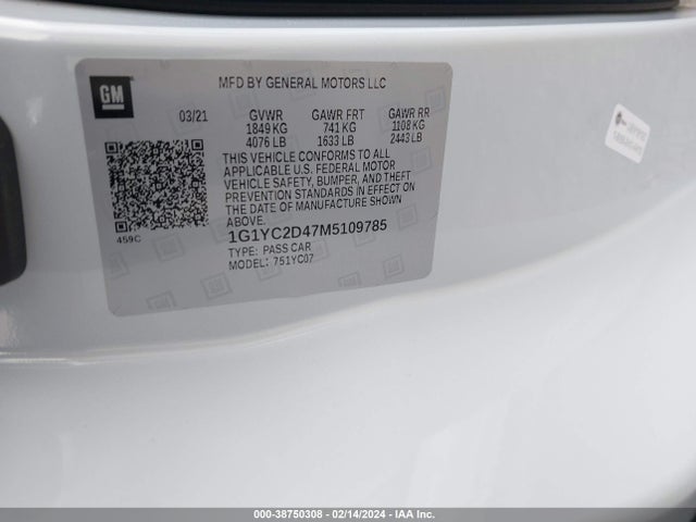 Chevrolet Corvette Stingray Rwd  3lt 2021 1G1YC2D47M5109785 Image 9