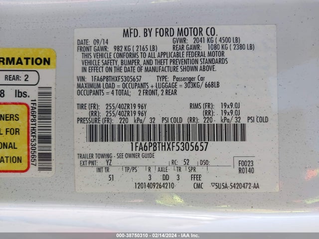 Ford Mustang Ecoboost 2015 1FA6P8THXF5305657 Image 9