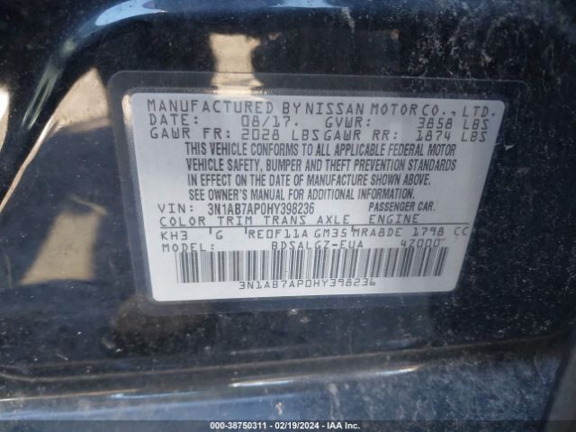 3N1AB7AP0HY398236 Nissan SENTRA SL