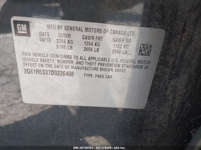 2013 CADILLAC XTS LUXURY VIN: 2G61R5S37D9226498