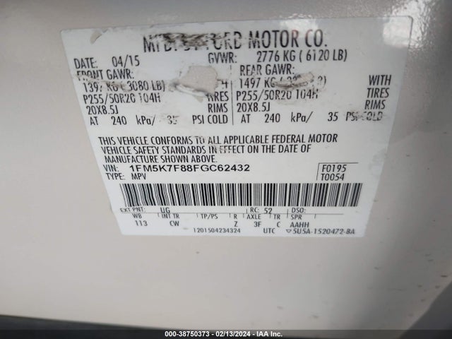 Ford Explorer Limited 2015 1FM5K7F88FGC62432 Image 9