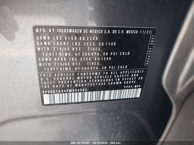 3VVRB7AX4PM044582 Volkswagen Tiguan 2.0t S