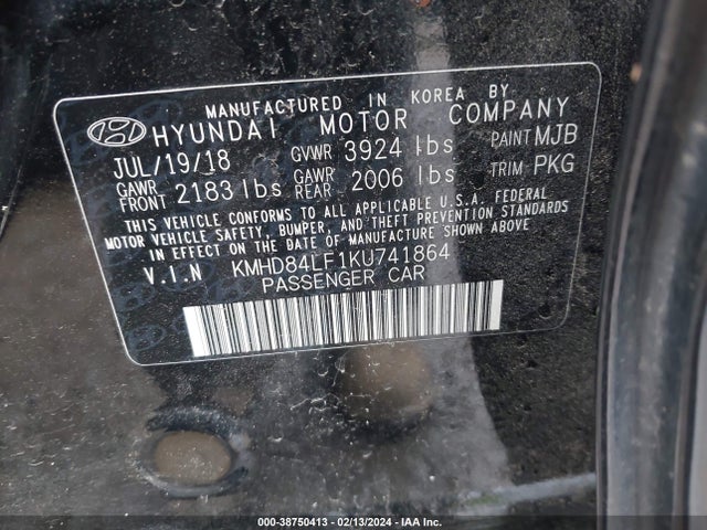 Hyundai ELANTRA SEL 2019 KMHD84LF1KU741864 Image 9