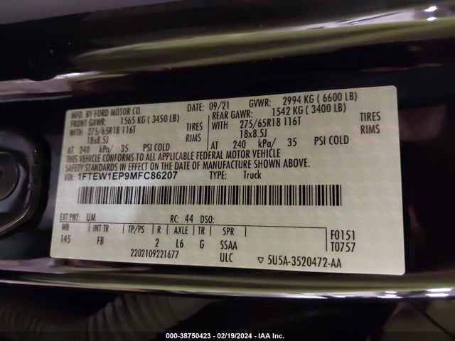 Ford F-150 Xlt 2021 1FTEW1EP9MFC86207 Image 9