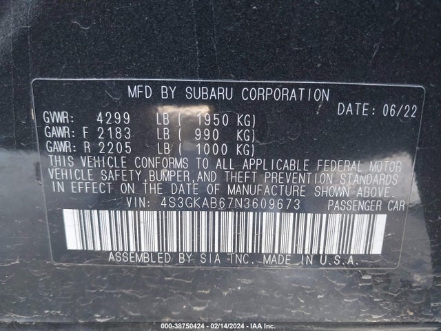 Subaru Impreza Base 2022 4S3GKAB67N3609673 Image 9