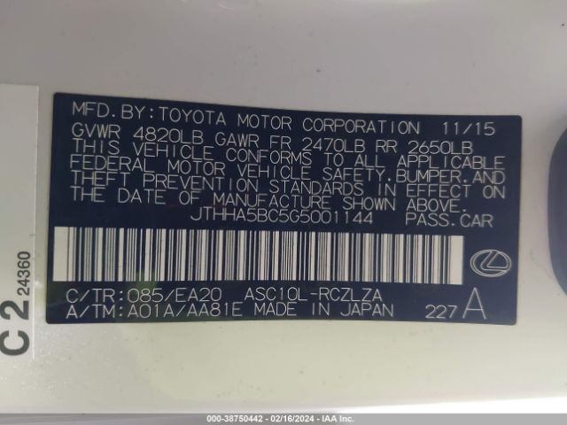 JTHHA5BC5G5001144 Lexus RC 200T
