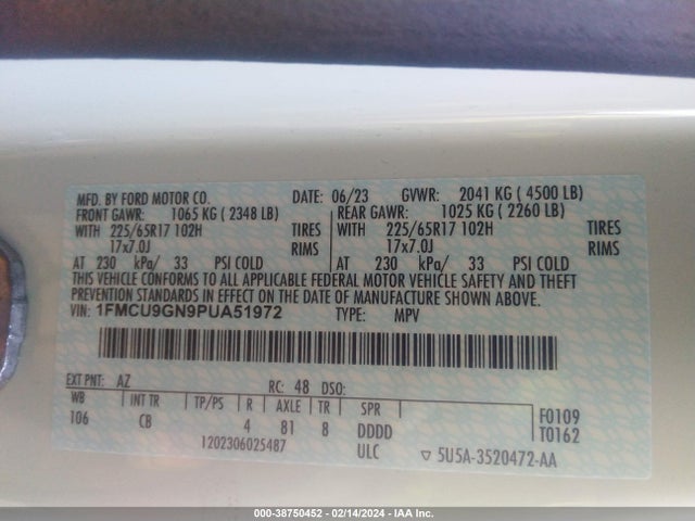 Ford Escape Active 2023 1FMCU9GN9PUA51972 Image 9