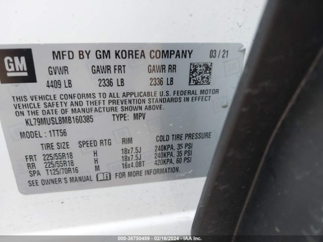 2021 CHEVROLET TRAILBLAZER KL79MUSL8MB160385 Photo 8