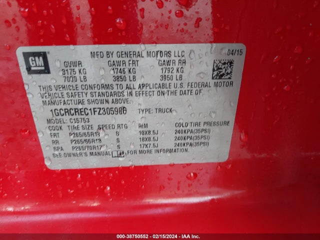 1GCRCREC1FZ305906 Chevrolet Silverado 1500 1lt