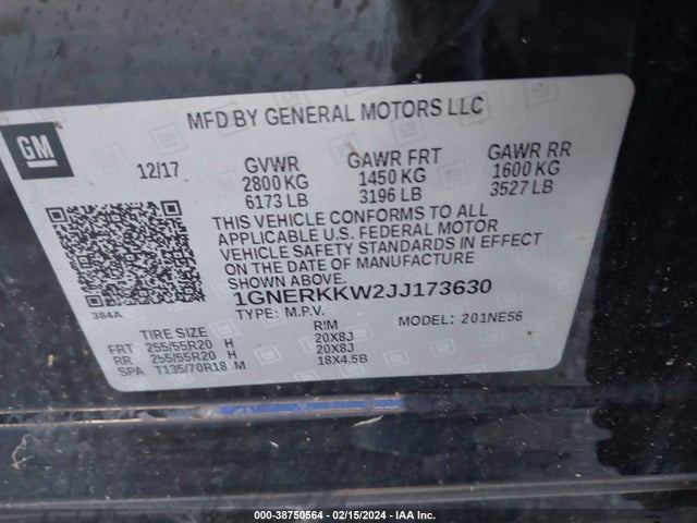 Chevrolet Traverse Premier 2018 1GNERKKW2JJ173630 Image 9