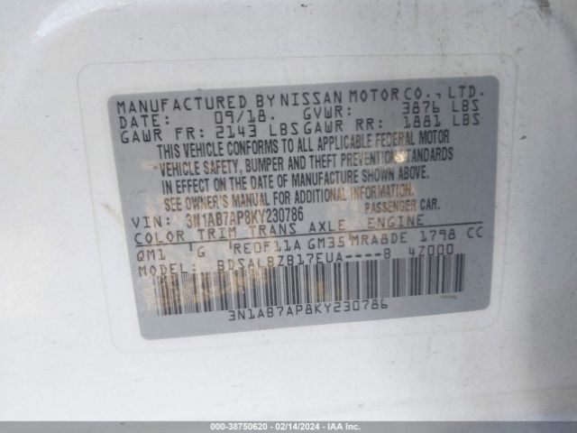 3N1AB7AP8KY230786 Nissan SENTRA S