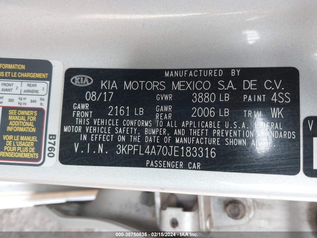 KIA FORTE LX 2018 3KPFL4A70JE183316 Image 9