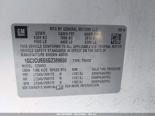 Chevrolet Silverado 2500hd Wt 2016 1GC2CUEG5GZ389690 Image 9