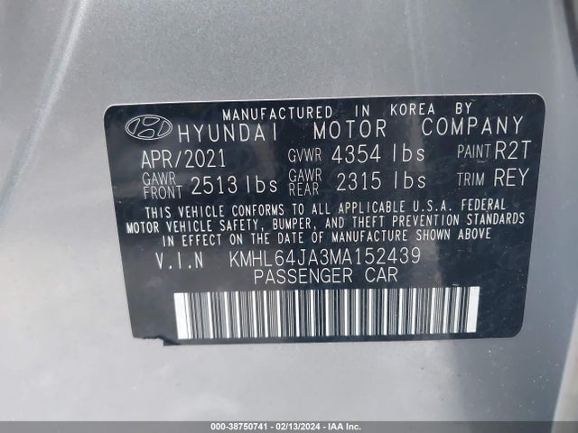 Hyundai SONATA SEL 2021 KMHL64JA3MA152439 Image 9