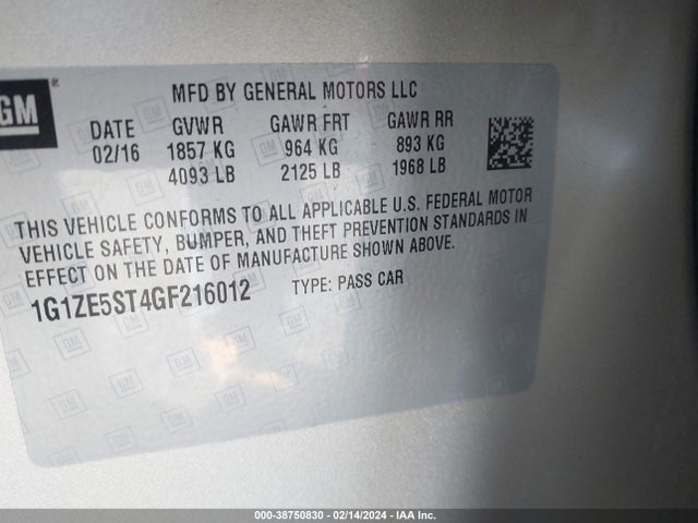 Chevrolet MALIBU 1LT 2016 1G1ZE5ST4GF216012 Image 9