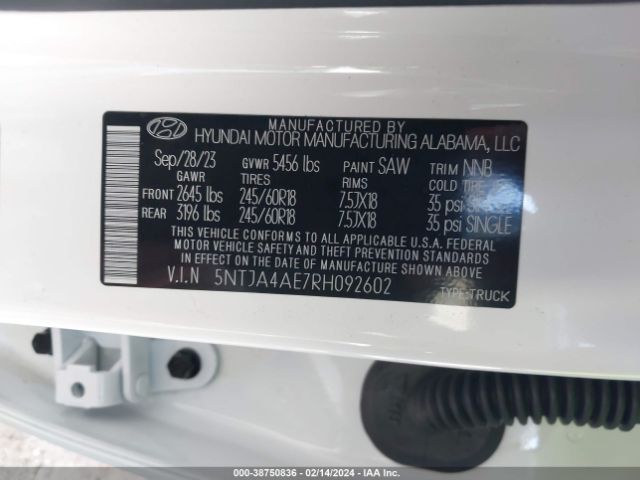 5NTJA4AE7RH092602 Hyundai Santa Cruz Se